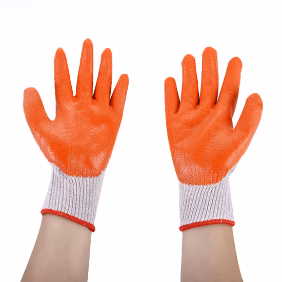Orange Latex Rubber Palm Smooth Coated Natural White Cotton Liner Work Safety Gloves